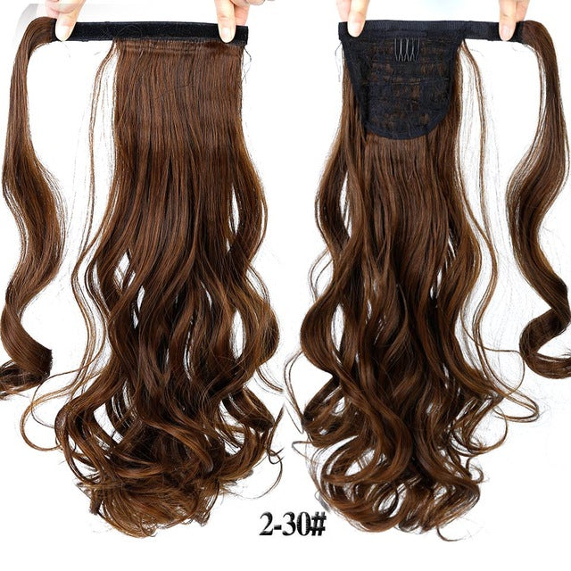 24inches Long Wrap On Synthetic Straight Ponytails for Women Natural Clip In Hair Extension Hairpieces Blonde False Hair