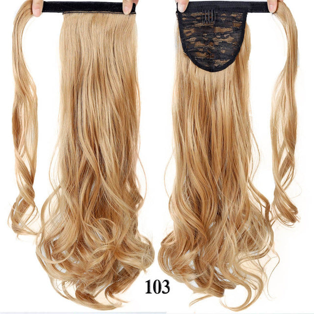 24inches Long Wrap On Synthetic Straight Ponytails for Women Natural Clip In Hair Extension Hairpieces Blonde False Hair