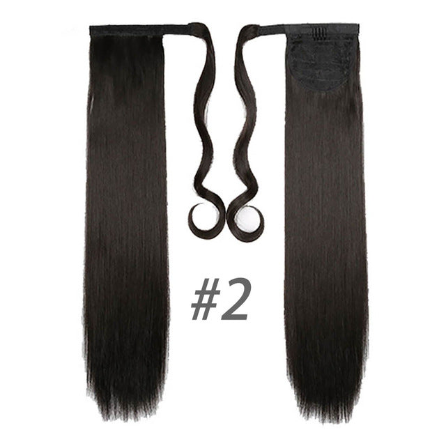 24inches Long Wrap On Synthetic Straight Ponytails for Women Natural Clip In Hair Extension Hairpieces Blonde False Hair