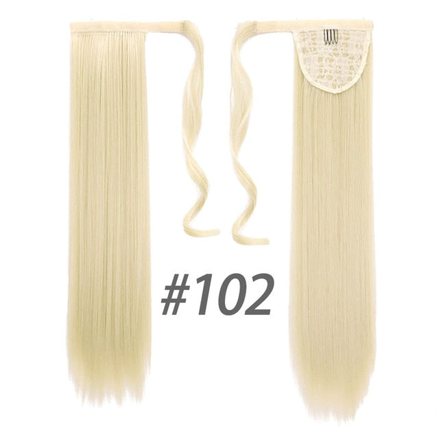 24inches Long Wrap On Synthetic Straight Ponytails for Women Natural Clip In Hair Extension Hairpieces Blonde False Hair