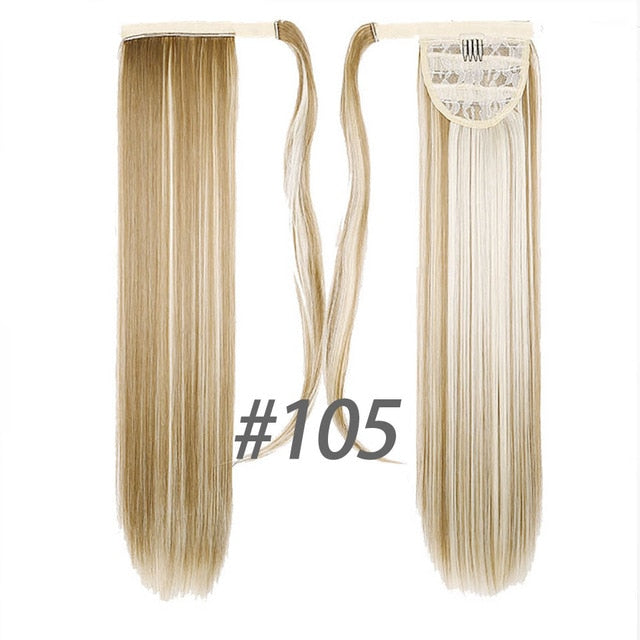 24inches Long Wrap On Synthetic Straight Ponytails for Women Natural Clip In Hair Extension Hairpieces Blonde False Hair