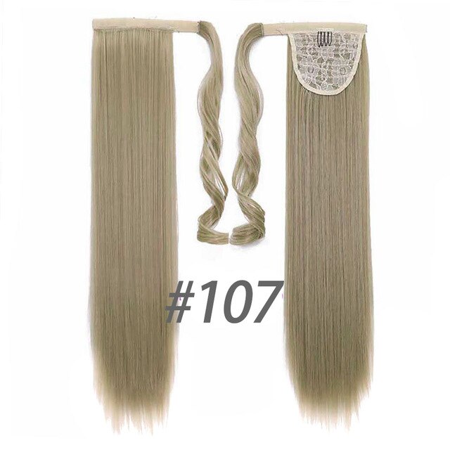 24inches Long Wrap On Synthetic Straight Ponytails for Women Natural Clip In Hair Extension Hairpieces Blonde False Hair