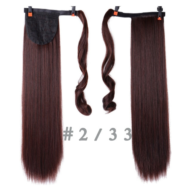 24inches Long Wrap On Synthetic Straight Ponytails for Women Natural Clip In Hair Extension Hairpieces Blonde False Hair