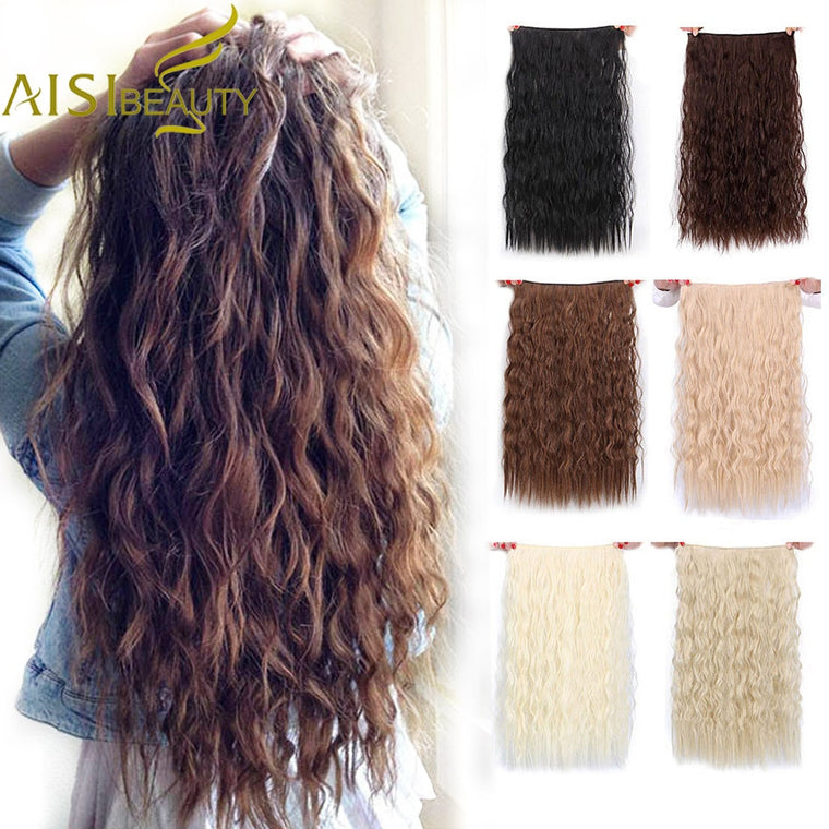 AISI BEAUTY Long Clips in Hair Extension Synthetic Natural Hair Water Wave Blonde Black Brown Red 22" 28'' For Women Hairpieces