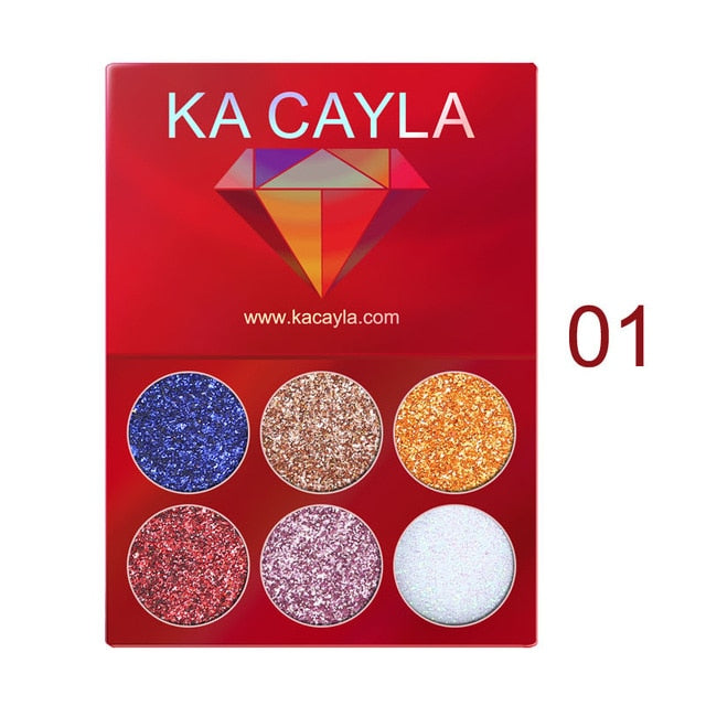 KA CAYLA Professional 6 Colors Glitter Eye Shadow Diamond Sequined Eyeshadow Palette Matt Waterproof Makeup Cosmetic Set TSLM2