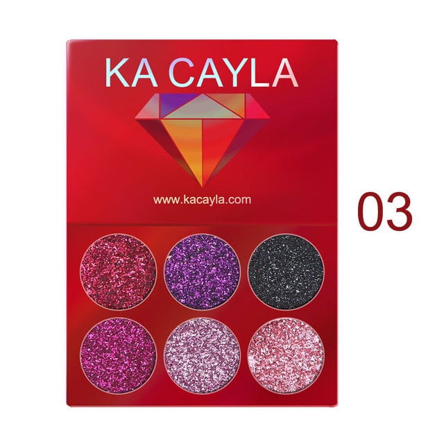 KA CAYLA Professional 6 Colors Glitter Eye Shadow Diamond Sequined Eyeshadow Palette Matt Waterproof Makeup Cosmetic Set TSLM2