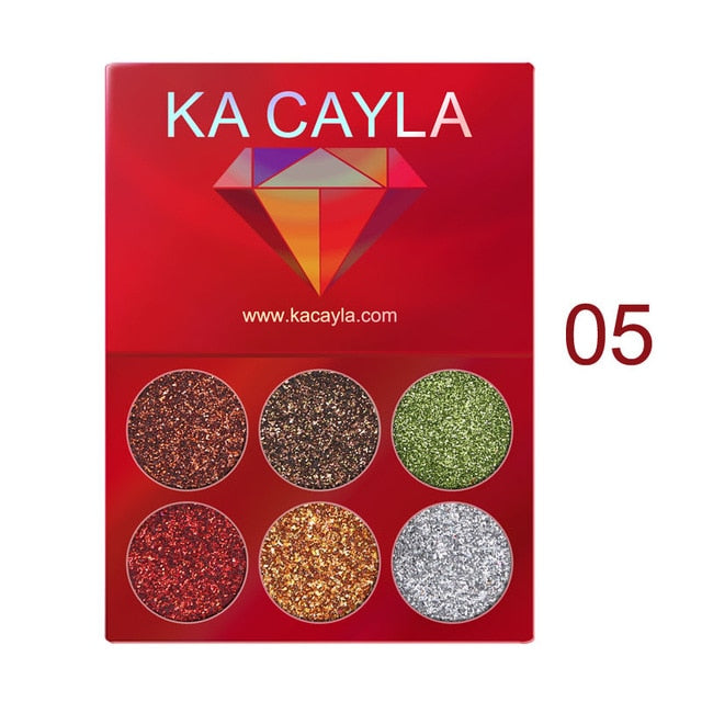 KA CAYLA Professional 6 Colors Glitter Eye Shadow Diamond Sequined Eyeshadow Palette Matt Waterproof Makeup Cosmetic Set TSLM2