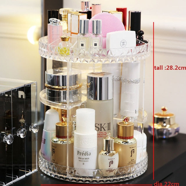 360 Degree Rotation Transparent Acrylic Cosmetics Storage Box Fashion Spin Multi-function Detachable Makeup Beauty Organizer
